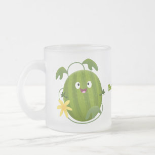 Taza De Cristal Esmerilado Personalizado de la sandía sonriente alegre