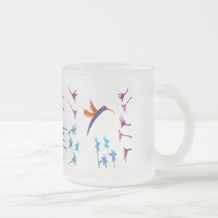 Taza De Cristal Esmerilado Personalizado de las flores de Hummingbird