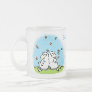 Taza De Cristal Esmerilado Personalizado de ovejas y mariposas