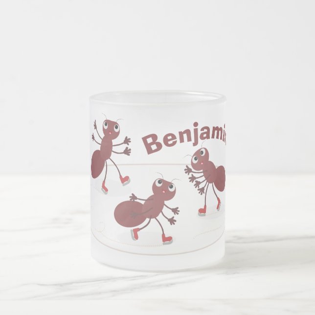 Taza De Cristal Esmerilado Personalizado de patinaje sobre hielo de hormigas  (Centro)