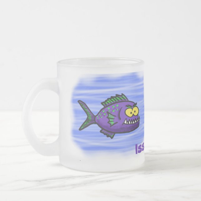 Taza De Cristal Esmerilado Personalizado de pescado piraña (Izquierda)