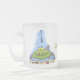 Taza De Cristal Esmerilado Personalizado de pescadores de peces gordos y hamb