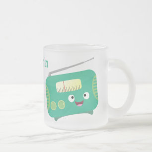 Taza De Cristal Esmerilado Personalizado de radio retro alegre y gracioso