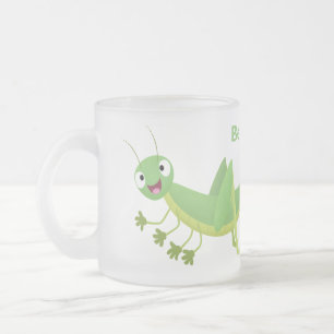 Taza De Cristal Esmerilado Personalizado de saltamontes alegre verde