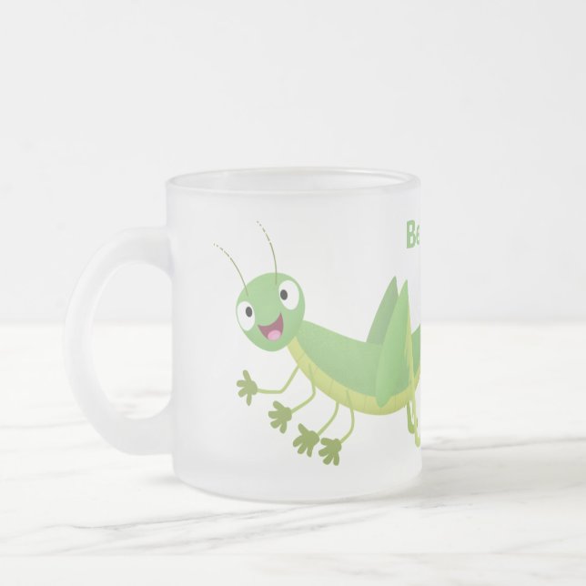 Taza De Cristal Esmerilado Personalizado de saltamontes alegre verde (Izquierda)