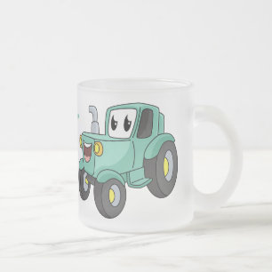 Taza De Cristal Esmerilado Personalizado de tractores verde feliz