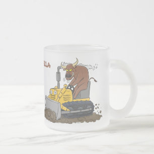 Taza De Cristal Esmerilado Personalizado del bulldozer cómico que conduce un