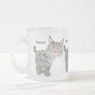 Taza De Cristal Esmerilado Personalizado del lince del bobcat medio