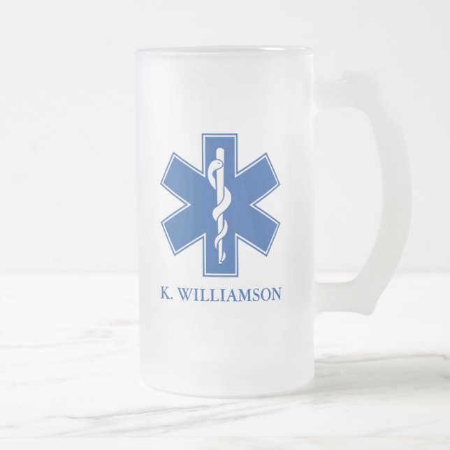 Taza De Cristal Esmerilado Personalizado del símbolo del paramédico de EMT (Derecha)