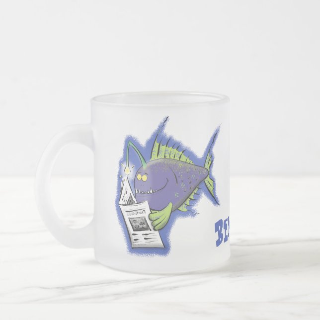 Taza De Cristal Esmerilado Personalizado divertida de pescados y mariscos (Izquierda)