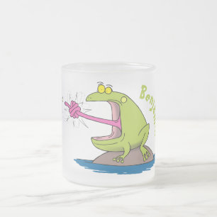 Taza De Cristal Esmerilado Personalizado divertida de rana y mosca