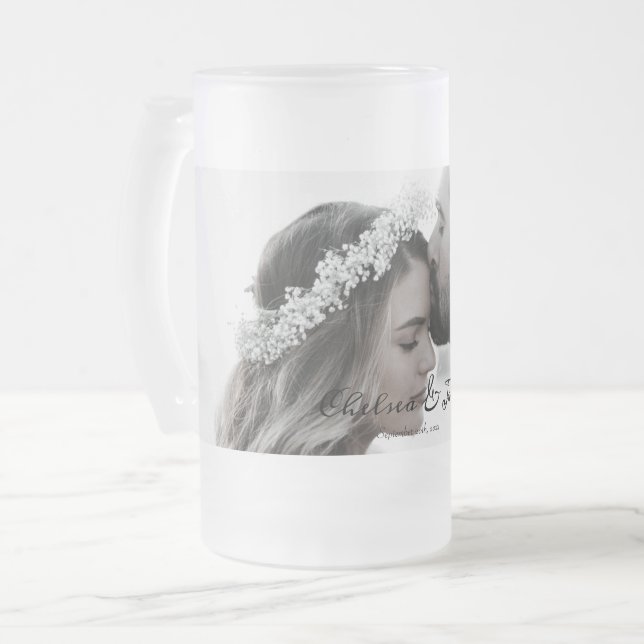 Taza De Cristal Esmerilado Personalizado Elegante Boda de fotografía (Anverso izquierdo)