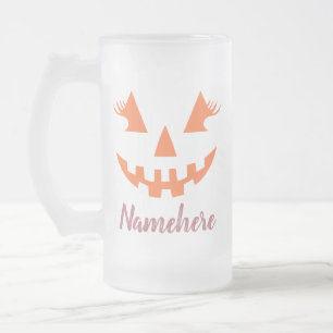 Taza De Cristal Esmerilado Personalizado Girly Jack O Lantern Pumpkin Hallowe