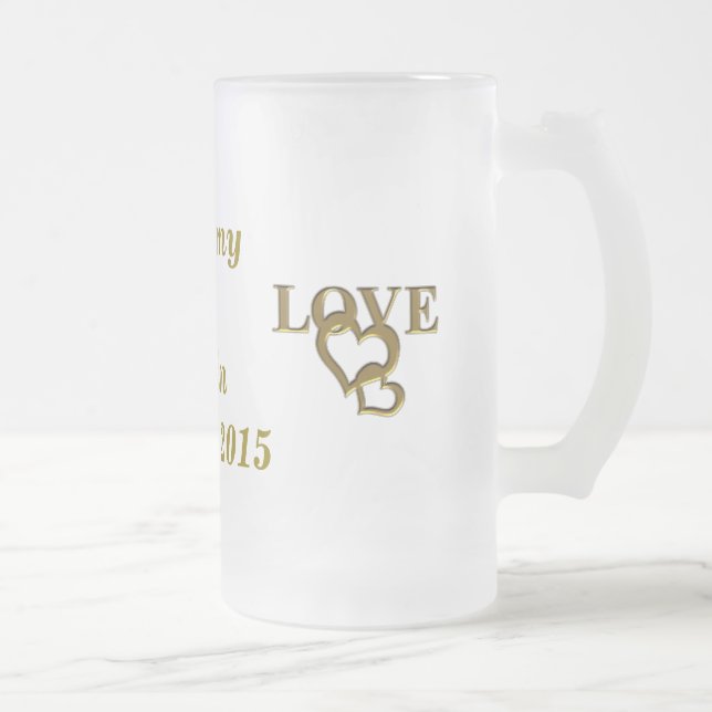 Taza De Cristal Esmerilado Personalizado Novia Groom Love Heart Frosted Glass (Derecha)