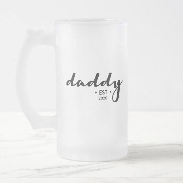 Taza De Cristal Esmerilado Personalizado Papi año fundado Día del Padre (Izquierda)