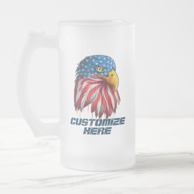 Taza De Cristal Esmerilado Personalizar Americano Patriótico Bandera USA Bald (Izquierda)
