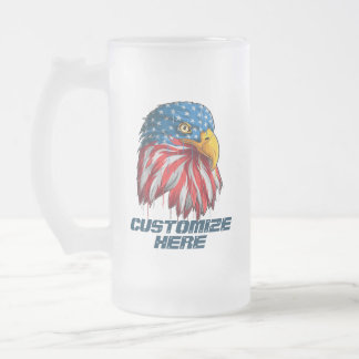 Taza De Cristal Esmerilado Personalizar bandera estadounidense patriota águil