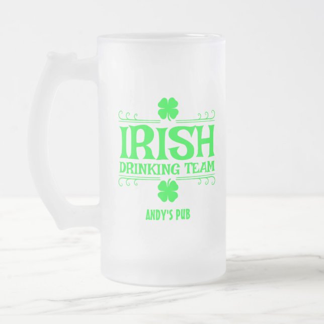 Taza De Cristal Esmerilado Personalizar, equipo irlandés de bebidas, Lucky, S (Izquierda)