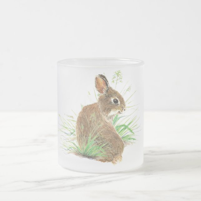 Taza De Cristal Esmerilado Personalizar este conejo curioso, animal acuarela (Centro)