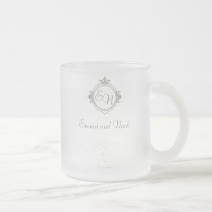 Taza De Cristal Esmerilado Personalizar los nombres, iniciales y frase Amor