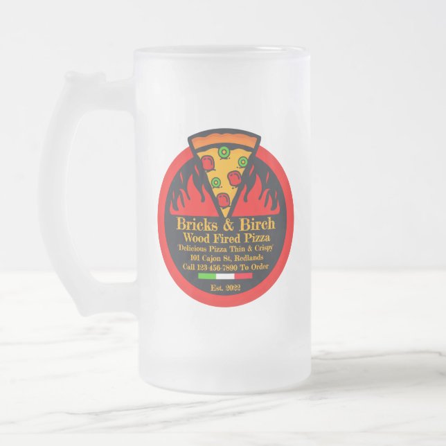 Taza De Cristal Esmerilado Personalizar Wood Fired Pizza Restaurant Promo (Izquierda)