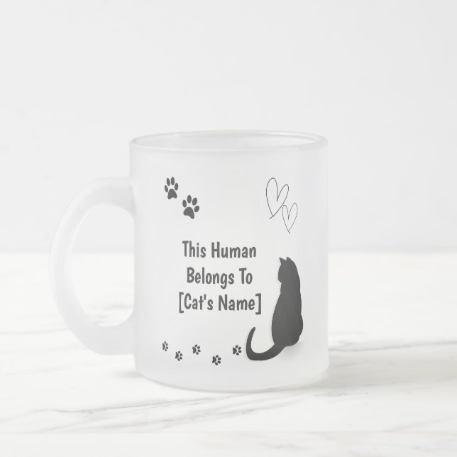 Taza De Cristal Esmerilado Personalized Black Cat Frosted Glass Mug (Izquierda)