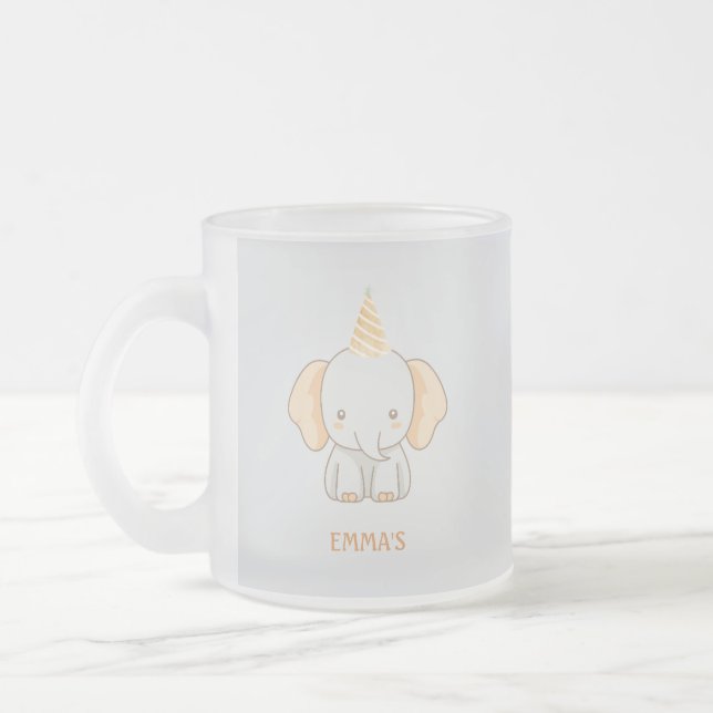Taza De Cristal Esmerilado Personalized Cute Elephant Kids Name (Izquierda)