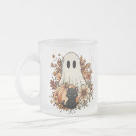 Taza De Cristal Esmerilado Personalized Cute Ghost and Black Cat Autumn Mug