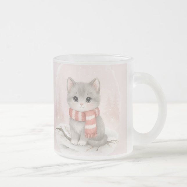 Taza De Cristal Esmerilado Personalized Cute Kitten Winter Mug (Derecha)