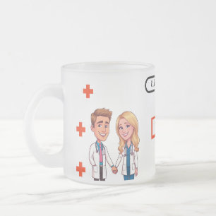 Taza De Cristal Esmerilado Personalized Medical Cartoon Doctors red cross