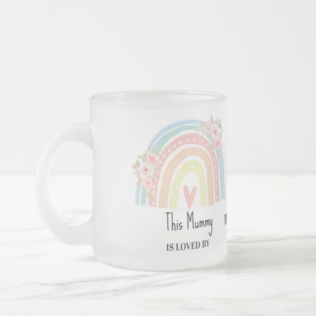 Taza De Cristal Esmerilado Personalized Mum's Rainbow & Floral Name Mug (Izquierda)
