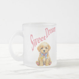 Taza De Cristal Esmerilado Personalized "Sweet Dream" Puppy Dog Watercolor Mu
