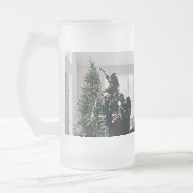 Taza De Cristal Esmerilado Personalized Two Sided Family Christmas Photo  (Izquierda)