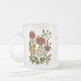Taza De Cristal Esmerilado Personalized Vintage Floral Mug, Custom Name Gift