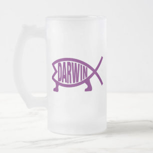 Taza De Cristal Esmerilado Pescados originales de Darwin (violetas)