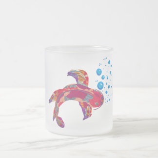 Taza De Cristal Esmerilado Pescados rojos púrpuras de Koi de la puesta del