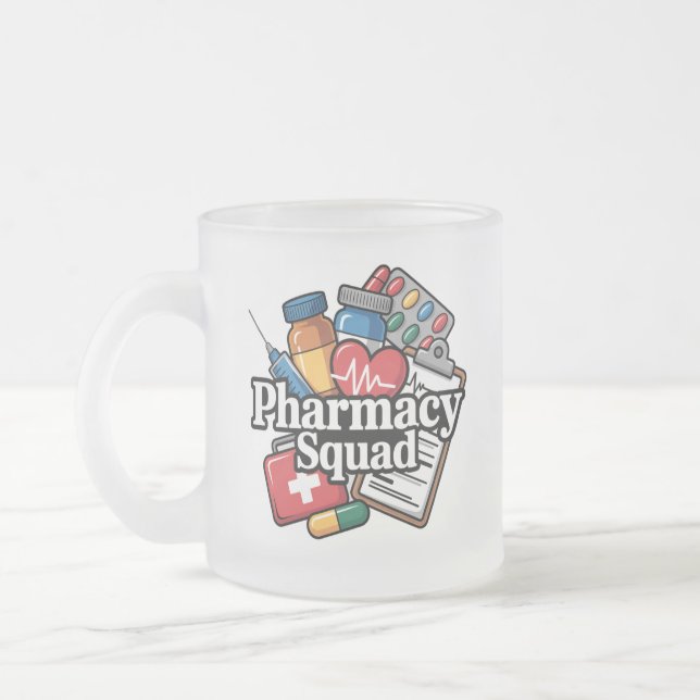 Taza De Cristal Esmerilado 'Pharmacy Squad'. (Izquierda)