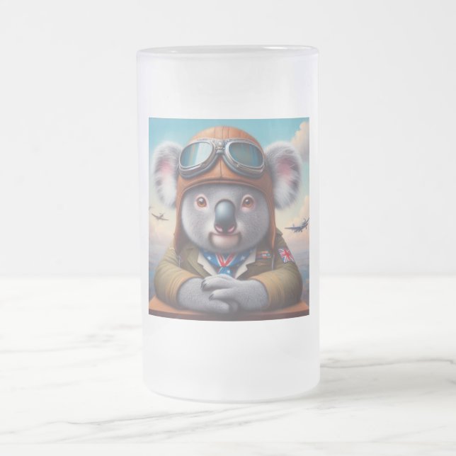 Taza De Cristal Esmerilado Piloto de avión de Koala (Centro)
