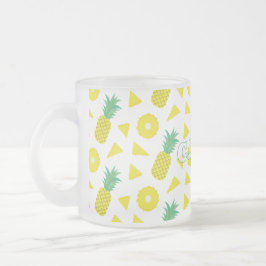 Taza De Cristal Esmerilado Piña Amarillo Verde Patrón de Fruta Moderno