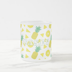 Taza De Cristal Esmerilado Piña Amarillo Verde Patrón de Fruta Moderno