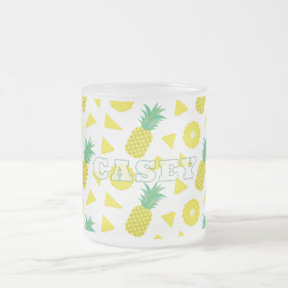 Taza De Cristal Esmerilado Piña Amarillo Verde Patrón de Fruta Moderno