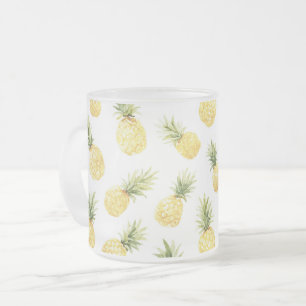 Taza De Cristal Esmerilado Piñas Amarillas Tropicales