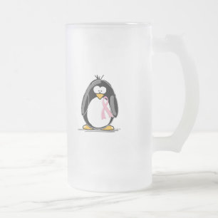 Taza De Cristal Esmerilado Pingüino del cáncer de pecho