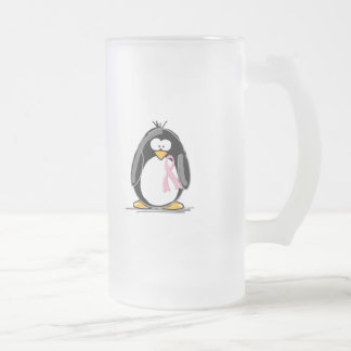 Taza De Cristal Esmerilado Pingüino del cáncer de pecho