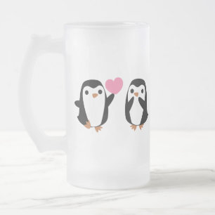 Taza De Cristal Esmerilado Pingüinos enamorados