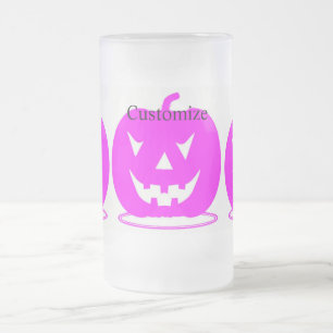 Taza De Cristal Esmerilado Pink Jack o'lantern Halloween Thunder_Cove