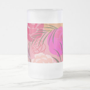 Taza De Cristal Esmerilado Pink pattern with flowers and plants