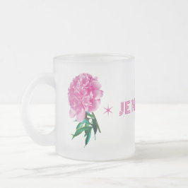 Taza De Cristal Esmerilado Pink Peony Star Girly Modern Customize Name