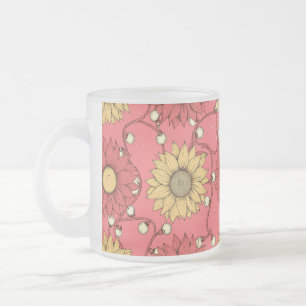 Taza De Cristal Esmerilado Pink Sunflowers Christmas
