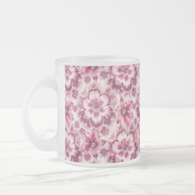 Taza De Cristal Esmerilado Pink Tie Dye Floral (Izquierda)